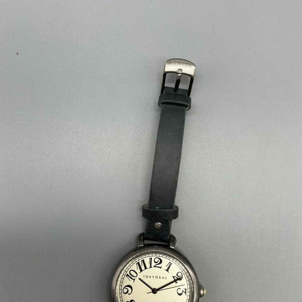 TOKYObay Womens Watch 35mm Cream Dial Black Leather Easy Read New Battery
